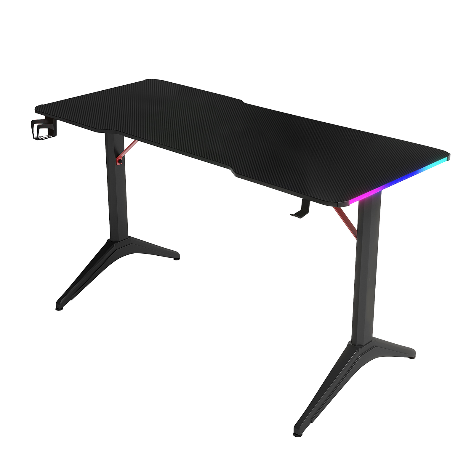 100cm Gaming Desk with RGB LED Lighting Carbon Fiber Top Cup Holder Headphone Hook