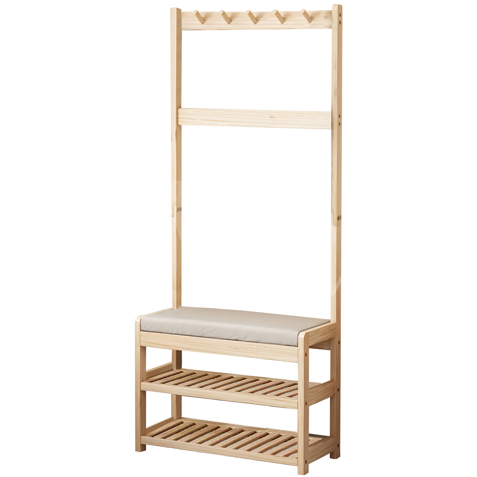 3-in-1 Entryway Clothes Rack Stand and Shoe Storage Bench with Coat Hooks 60 x 31 x 170cm