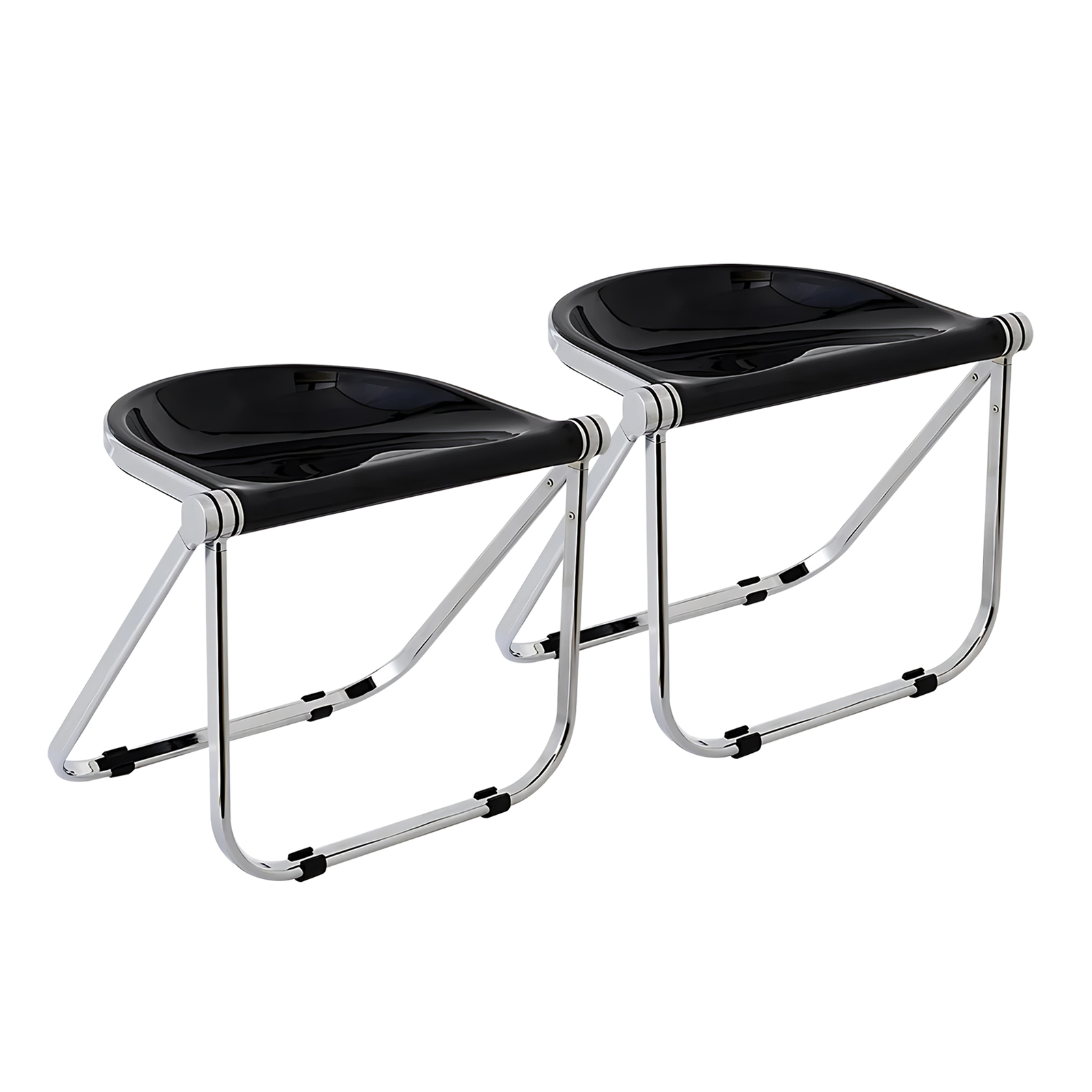 Set of 2 Replica Giancarlo Piretti Pluff Stools | Folding Stool Seat Portable Fold Chair Plastic Foldable Dining Room Chair - Black