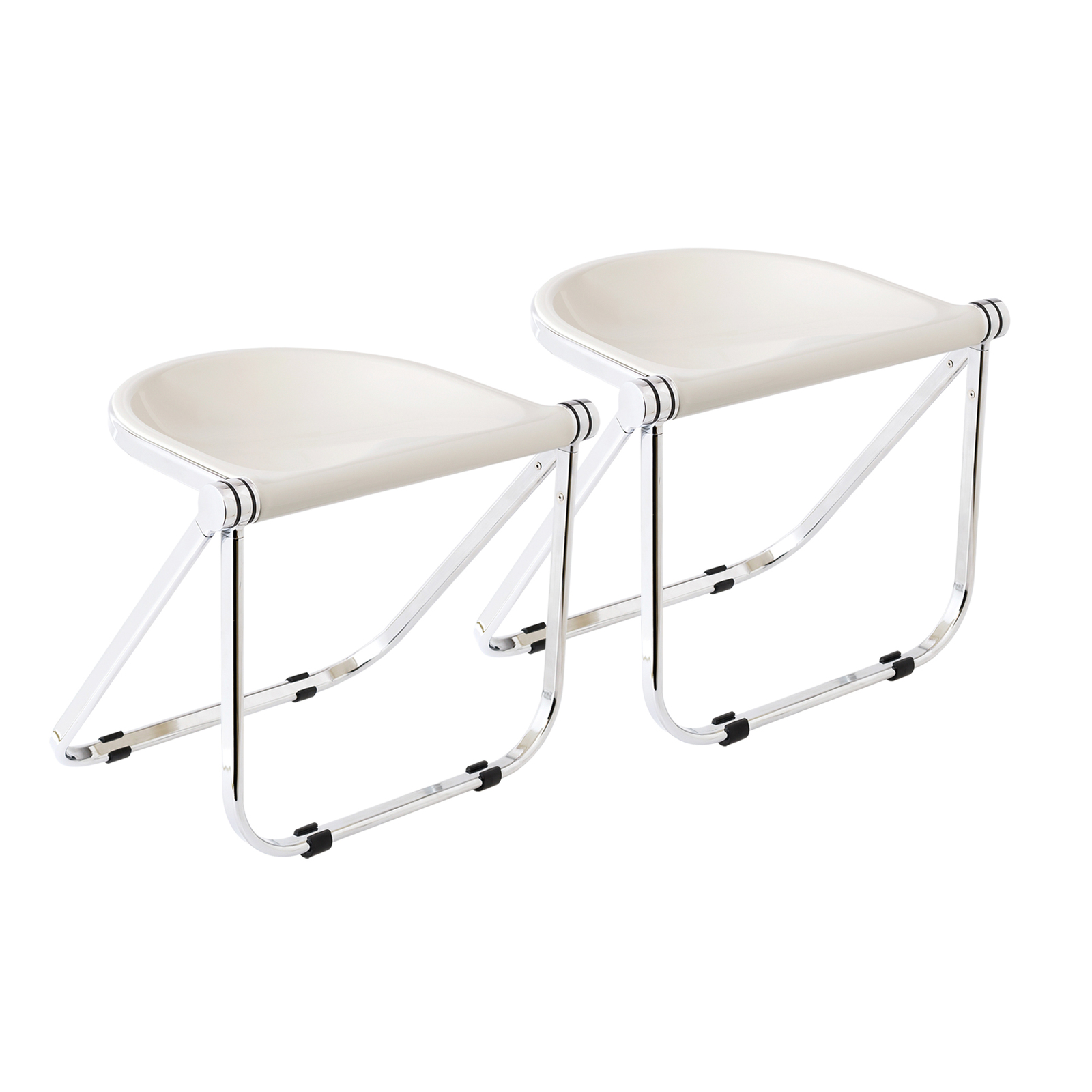 Set of 2 Replica Giancarlo Piretti Pluff Stools | Folding Stool Seat Portable Fold Chair Plastic Foldable Dining Room Chair  - White