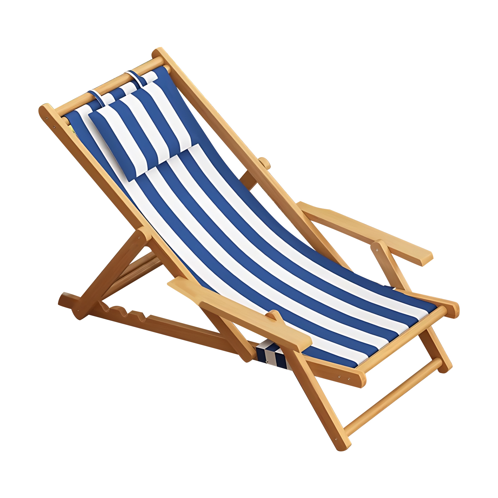 Outdoor Sun Lounge Deck Chair Folding Wooden Patio Poolside Beach Chairs - Blue