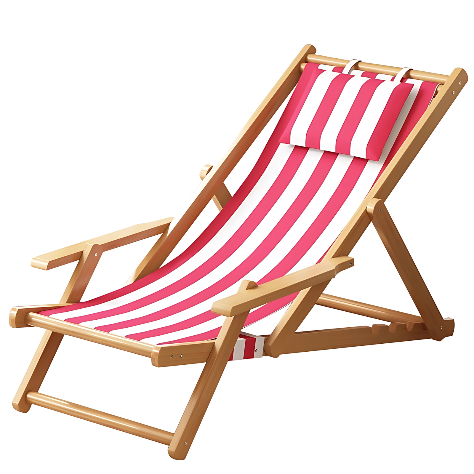 Outdoor Sun Lounge Deck Chair Folding Wooden Patio Poolside Beach Chairs - Red