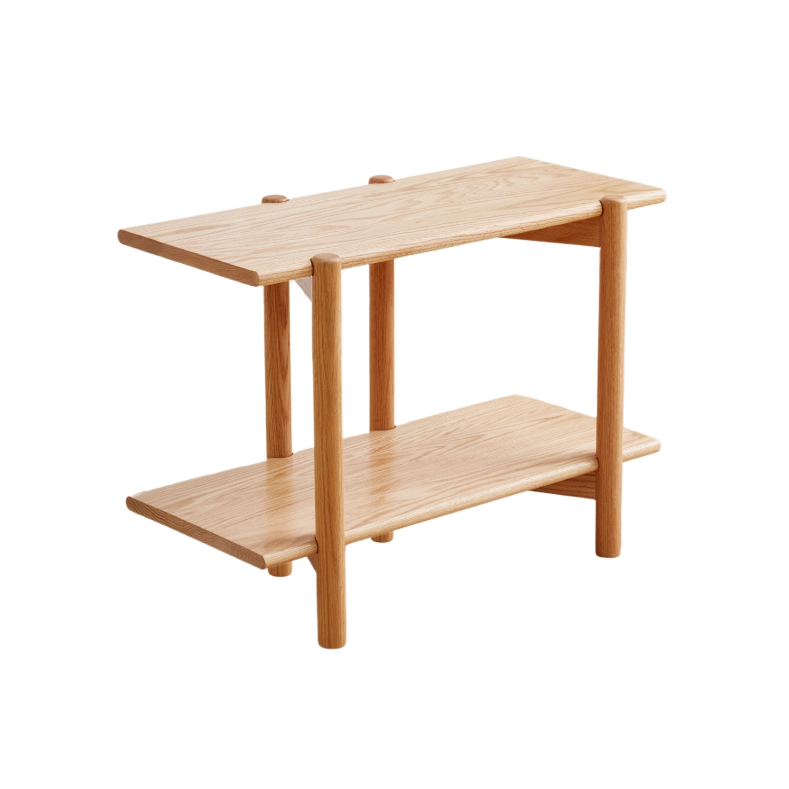 Solid Oak Side Table Modern Two-Tier Shelf for Living Room or Bedroom