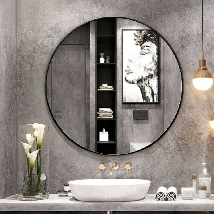 70cm MIUZ Steel Frame Round Wall Mirror Bathroom Makeup Rustic