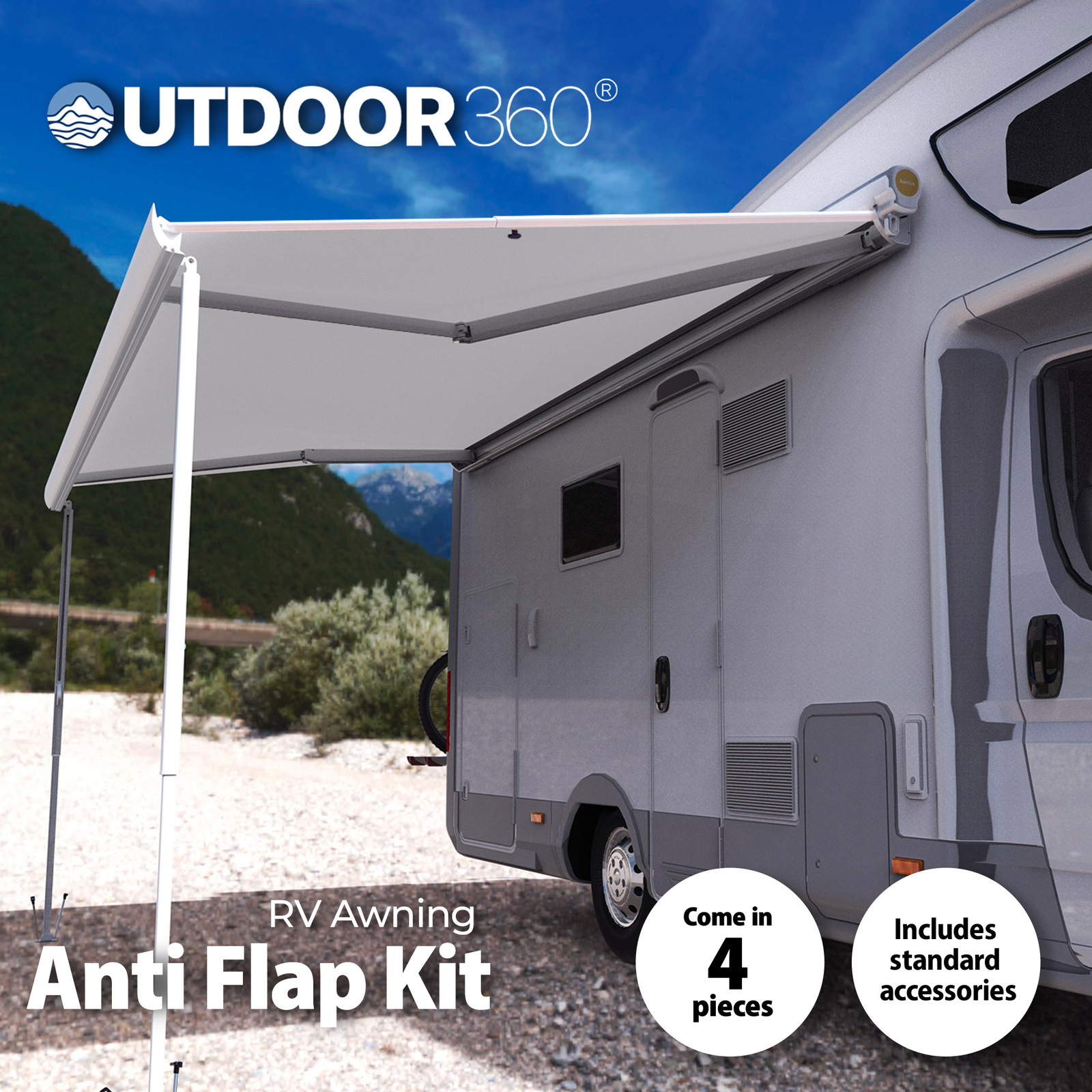 OUTDOOR360 RV Caravan Anti Flap Kit Awning Deflappers 4Ft Long 4pc Set