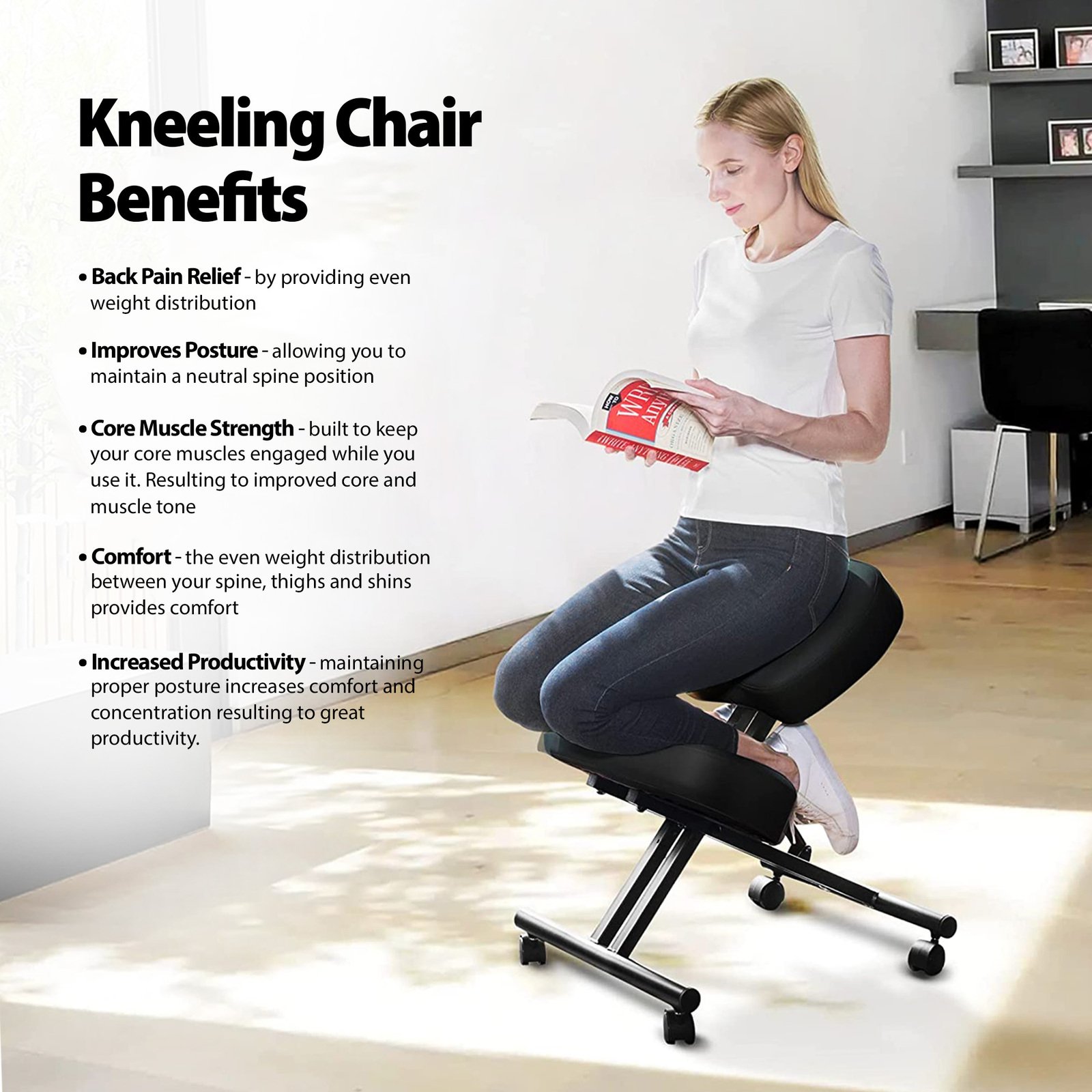 MIUZ Ergonomic Kneeling Chair Adjustable Stool Kneeling Pad For Back ...