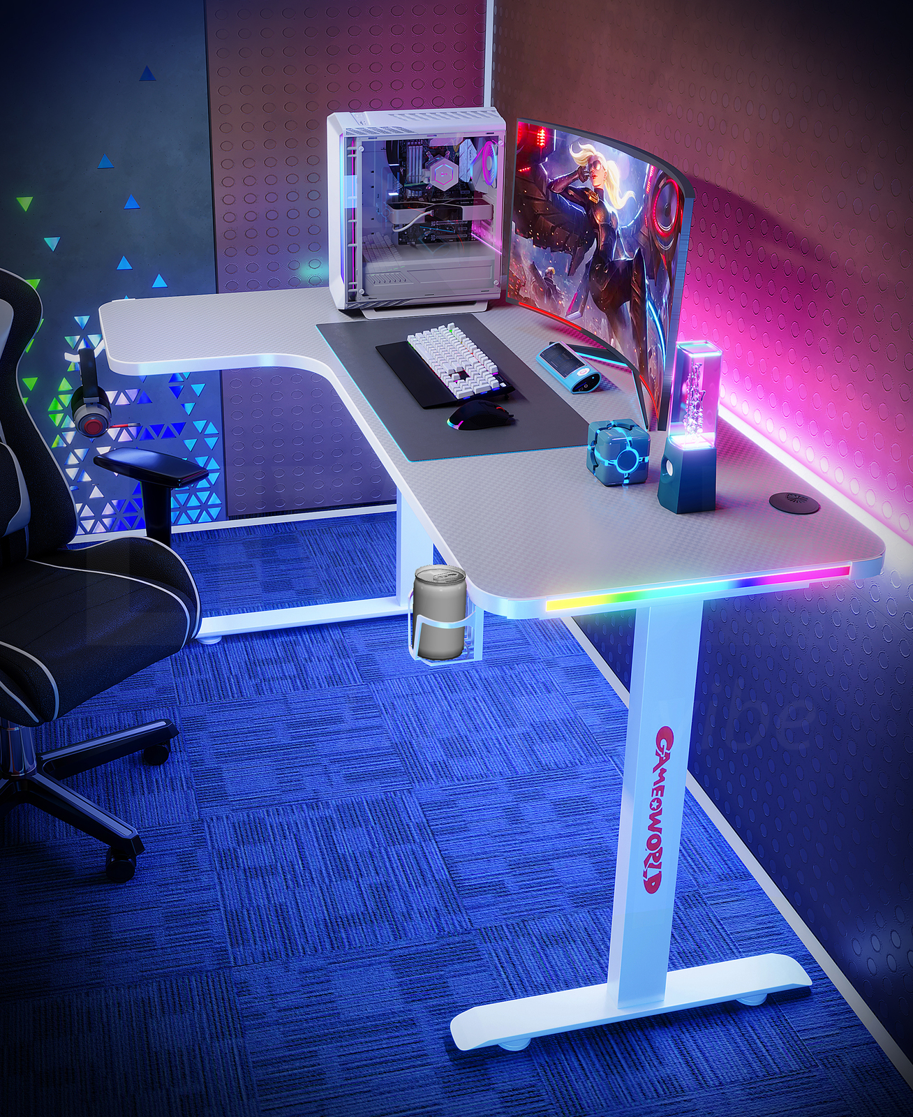 MIUZ RGB LED Gaming Desk Computer Home Office Writing Desk Racer Table