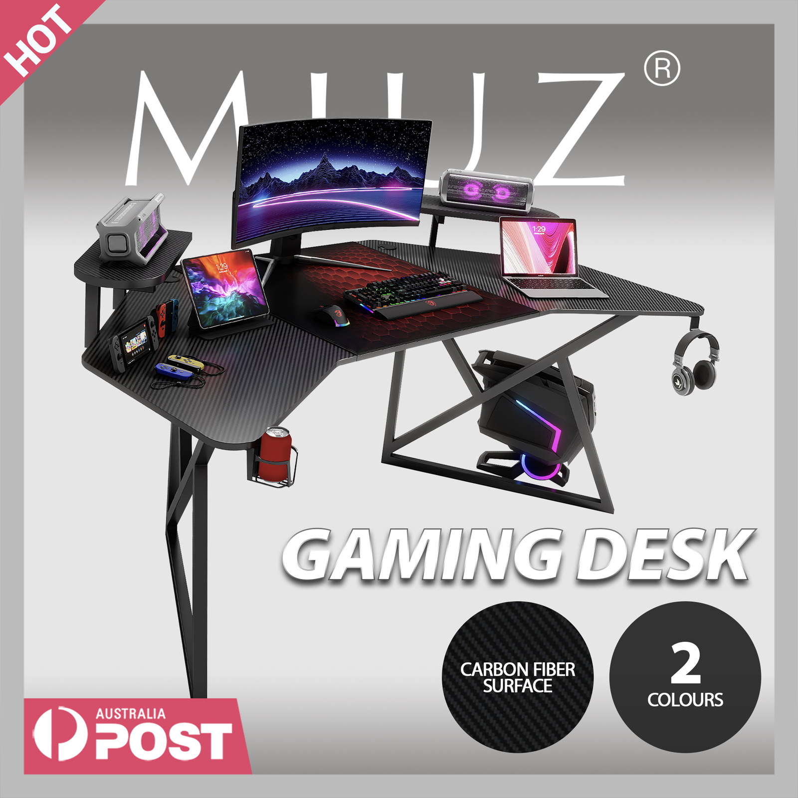 MIUZ Gaming Desk Large Size Computer Gaming Office Desk Carbon Fiber Table