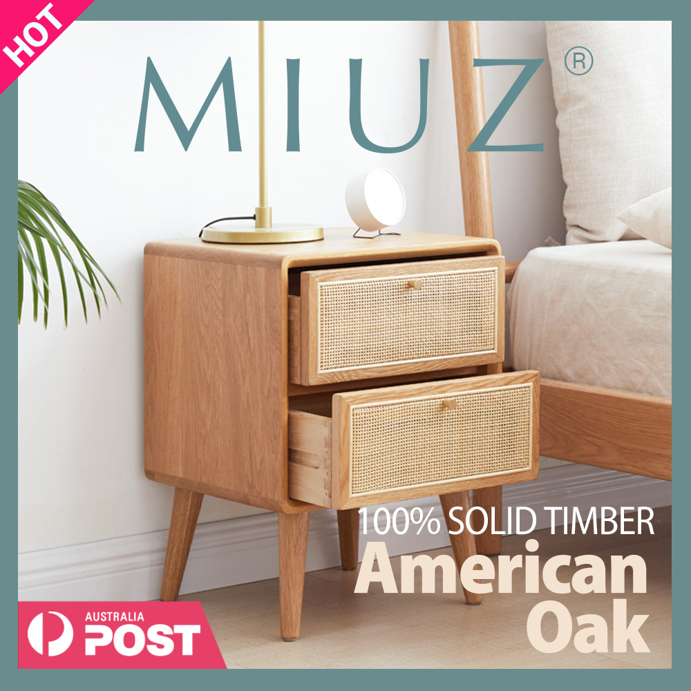 MIUZ 2x Bedside Table Bed Side Tables Drawers Side Tables Solid Timber American Oak Wood Nightstand