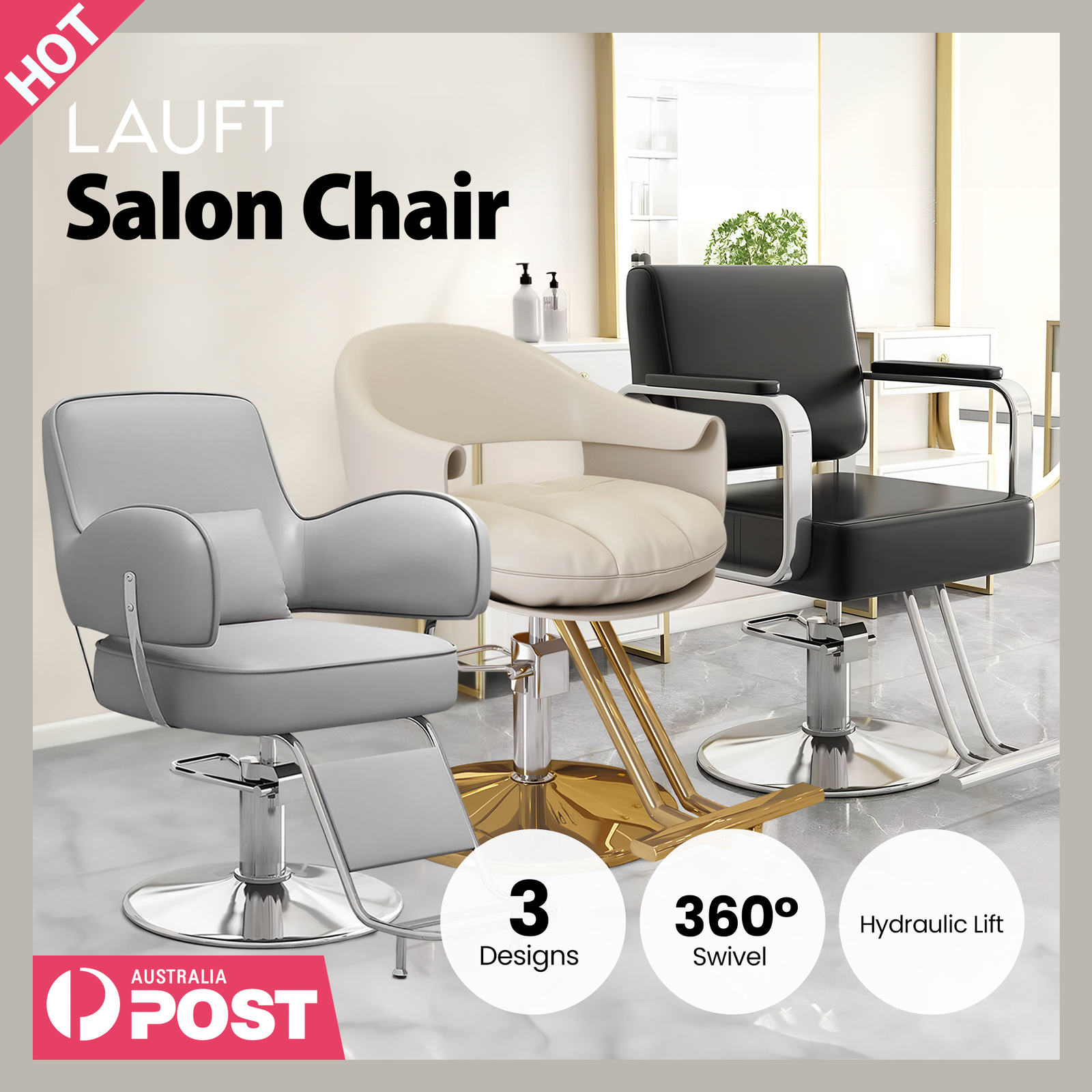 Salon Stool Swivel Chair Backrest Barber Hair Dresser Chair Hydraulic Lift - 2 Designs